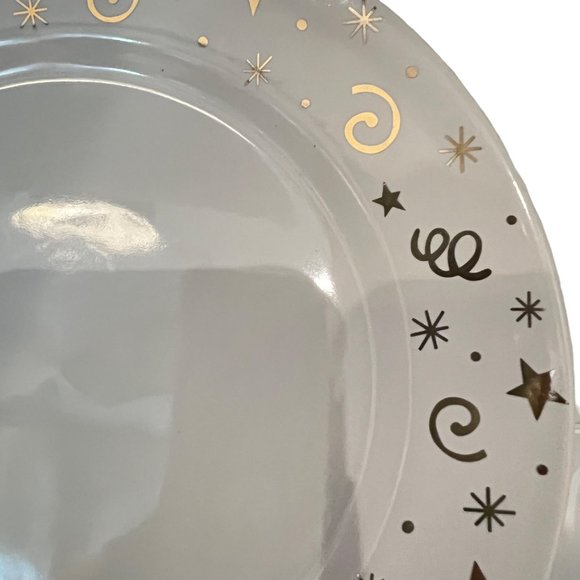 Pampered Chef Simple Additions Set of 4 White Gold Stars Swirls Plates Dessert - Picture 8 of 13